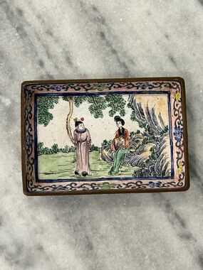 Antique Chinese Marked Qianlong Enamel Trinket Tray Famille Rose